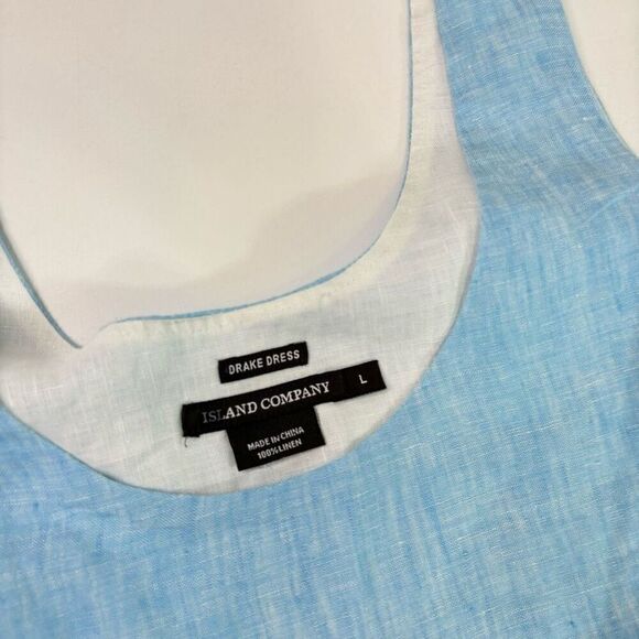 Island Company Dress Womens Large Blue White Linen Asymmetrical Sleeveless Mini - Picture 3 of 8